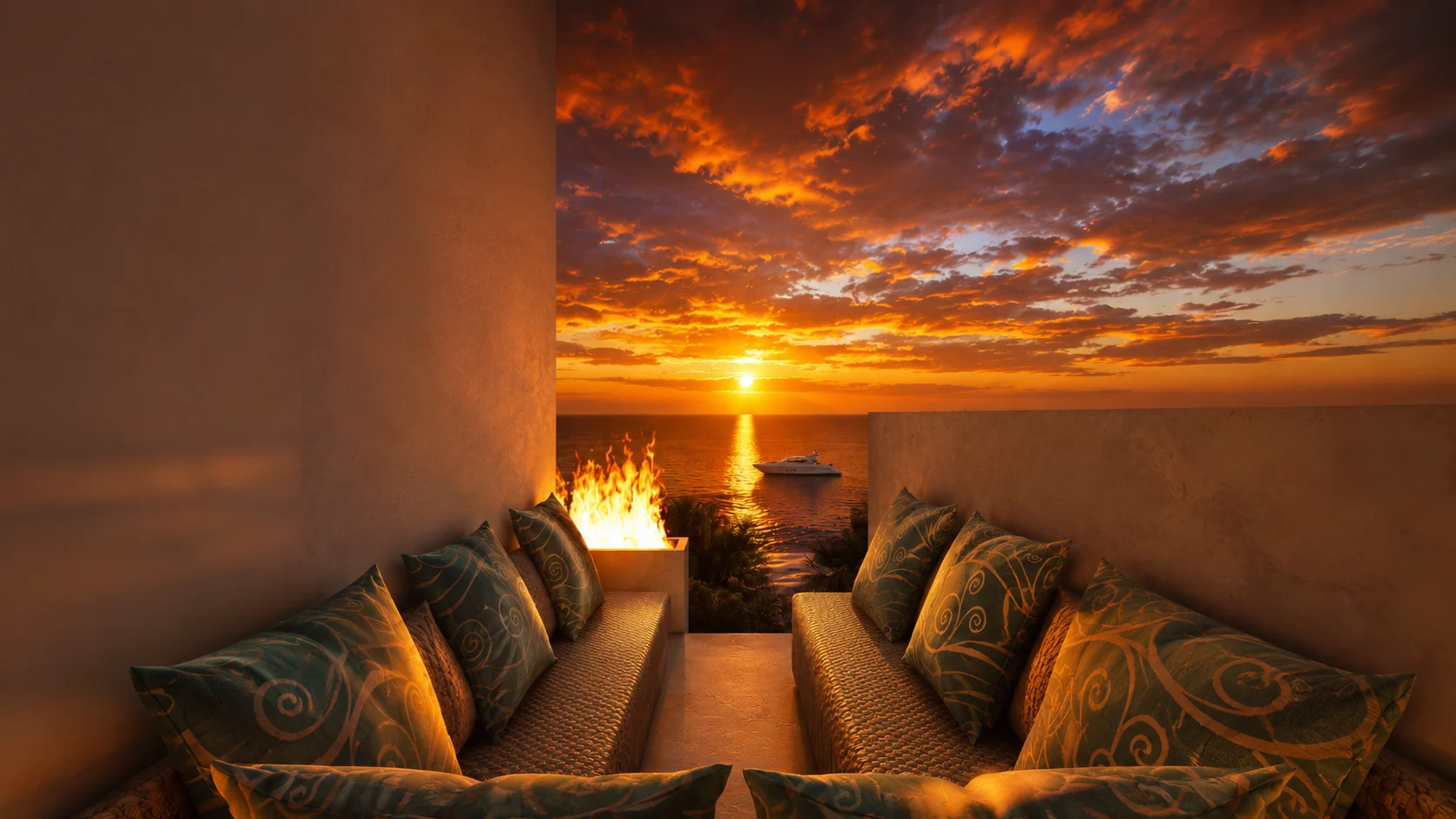 Firepit de Existence Cozumel con vista al mar