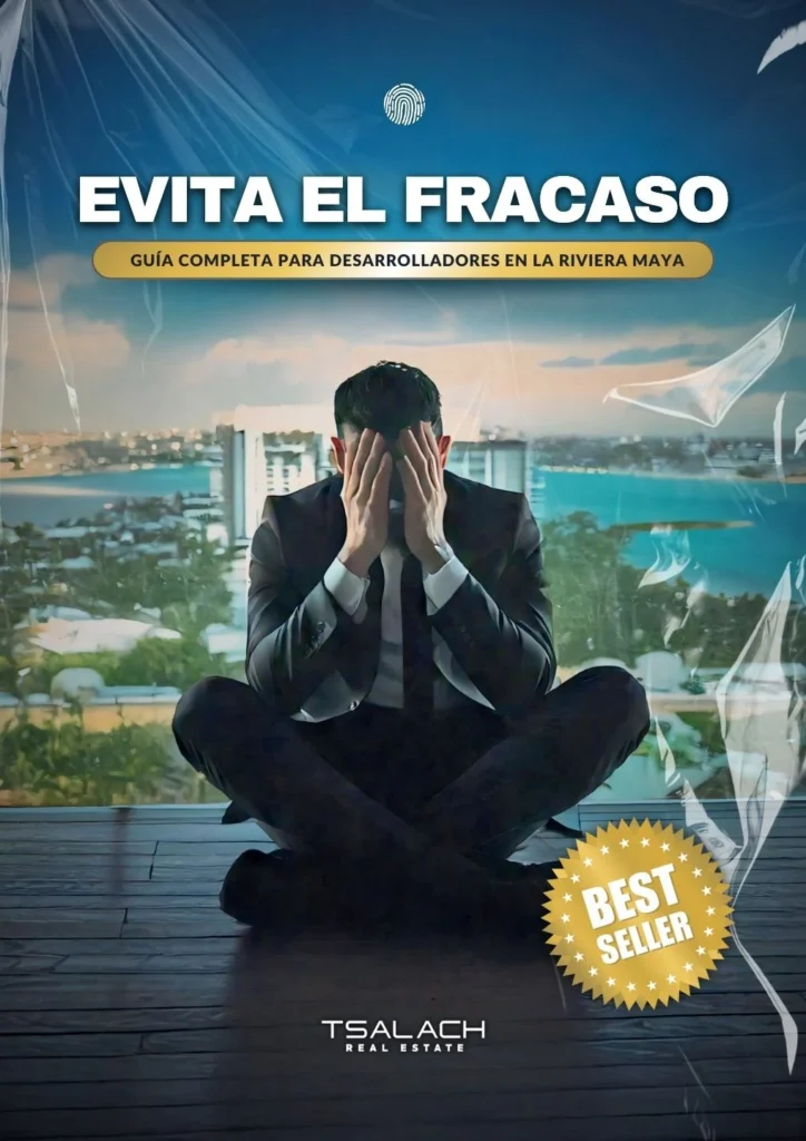 Portada de un e-book en donde se ve a un desarrollador inmobiliario sentado sufriendo por no saber cómo obtener el éxito.