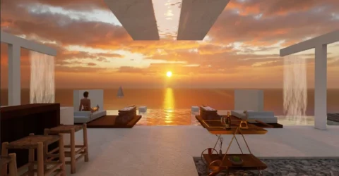 Vista atardecer desde el edificio Existence Cozumel