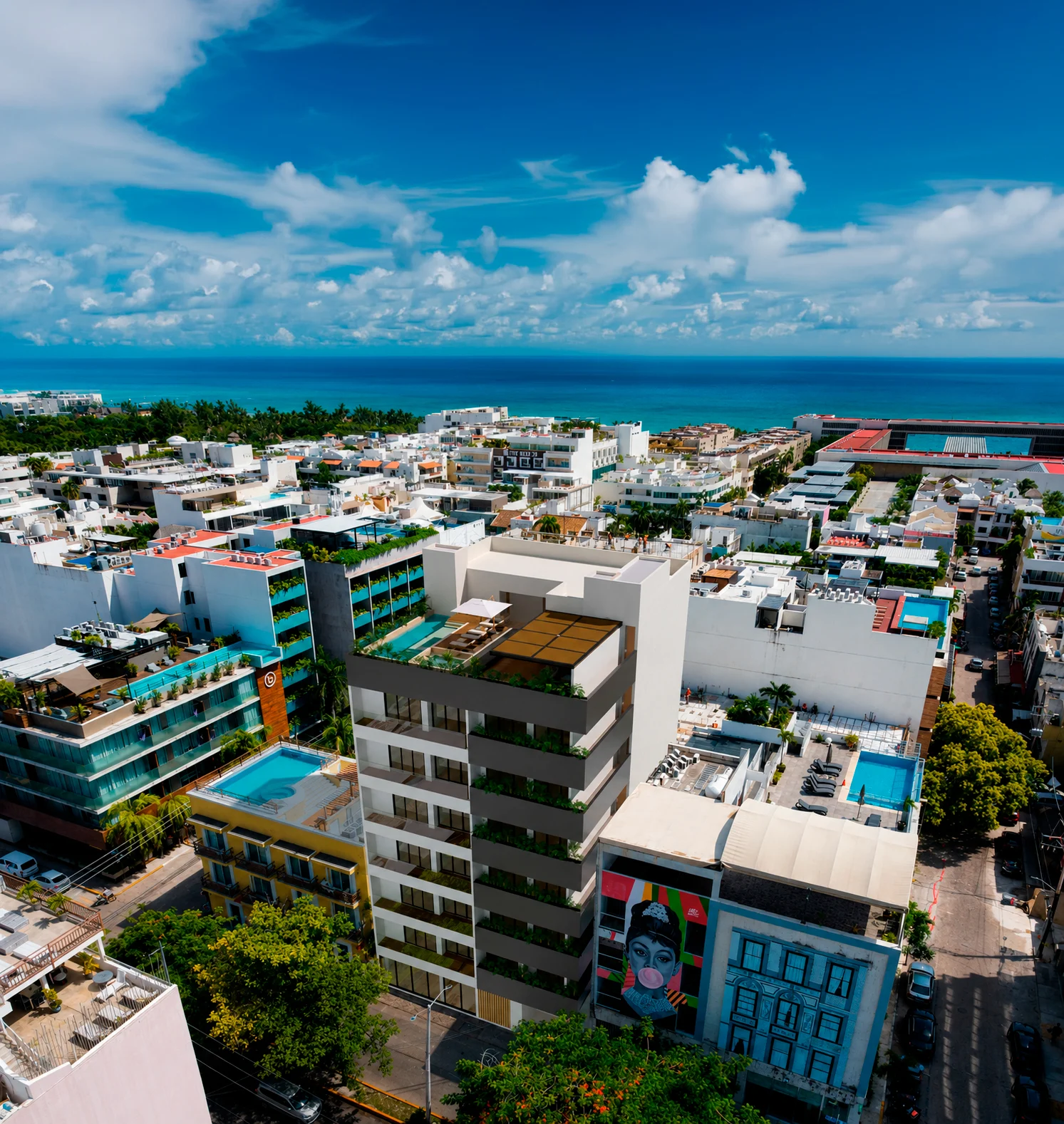 Segunda vista aérea de la ubicación de Distrito Playa en Playa del Carmen