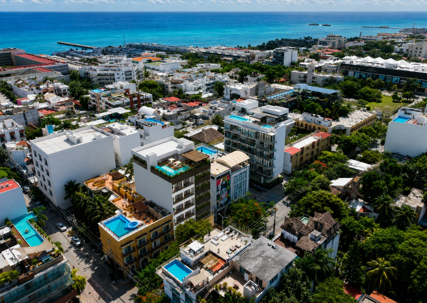 Vista aérea de Distrito Playa en Playa del Carmen