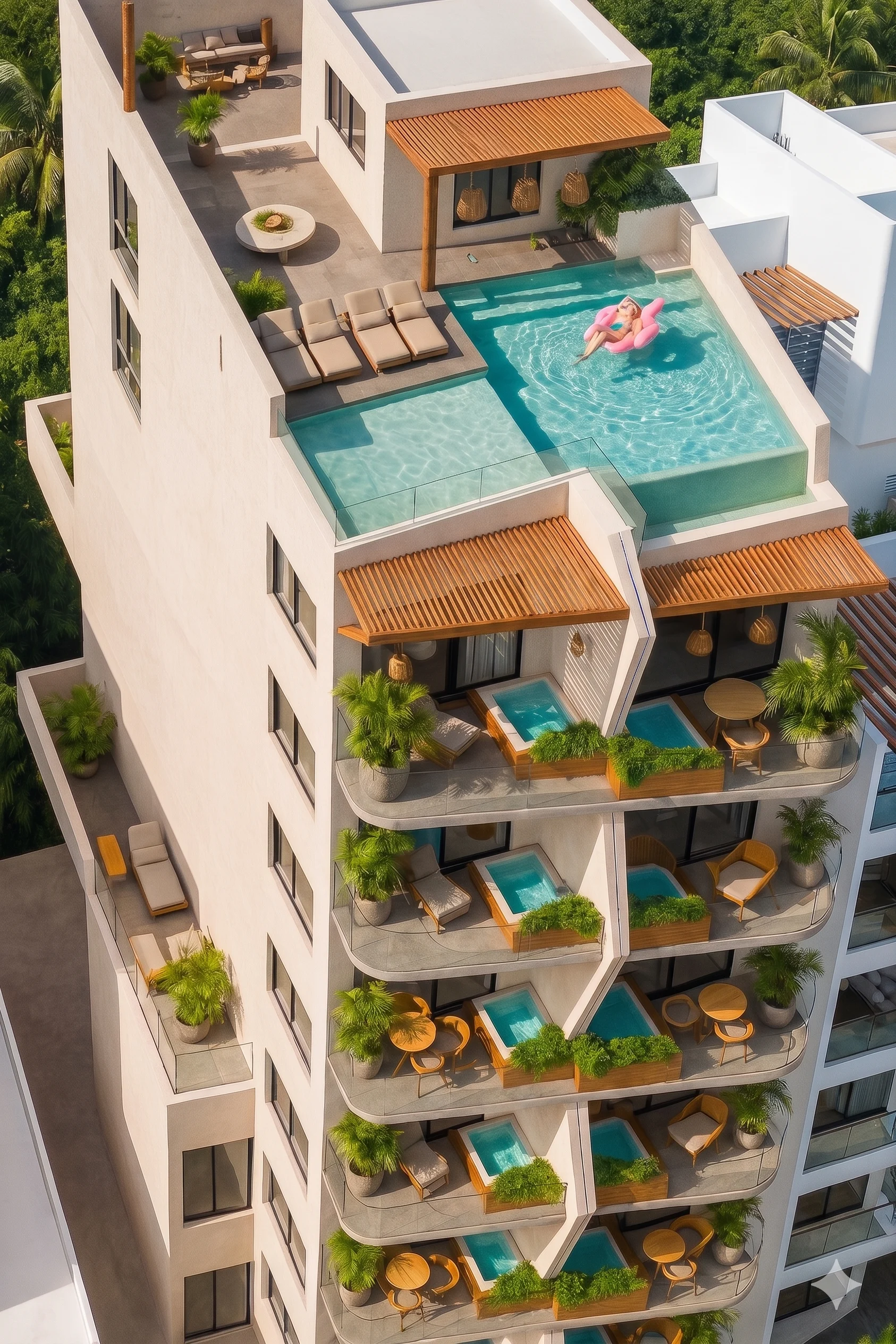 Infinity pool y rooftop de THEA Condos con vista al mar